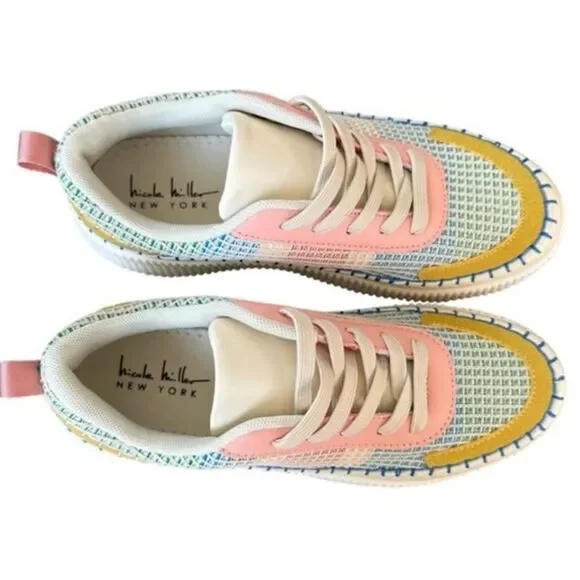 🇬🇪🩵NWT Nicole Miller Bright Multi Brita Patchwork Platform1